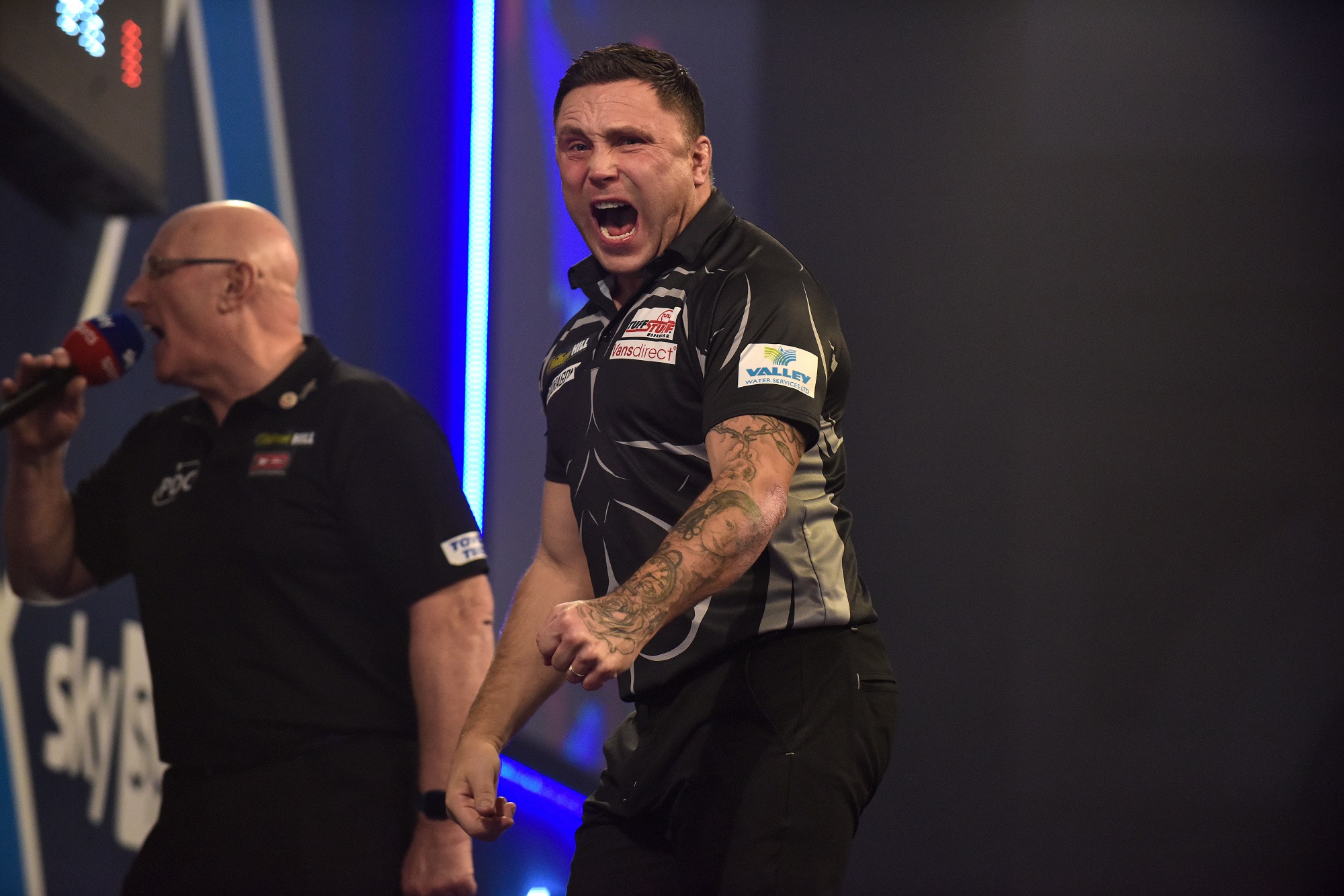 Gerwyn Price playing at the PDC World Darts Championship Final