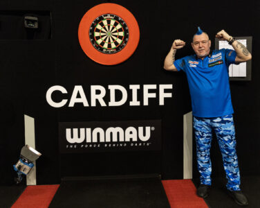 Peter Wright celebrates after winning against Jonny Clayton in the final during the 2022 Cazoo Premier League in Cardiff credit: Steven Paston/PDC