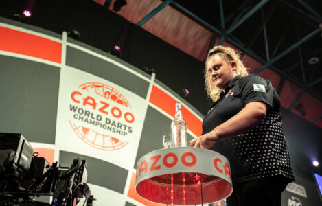 Beau Greaves on stage at the World Darts Championship.