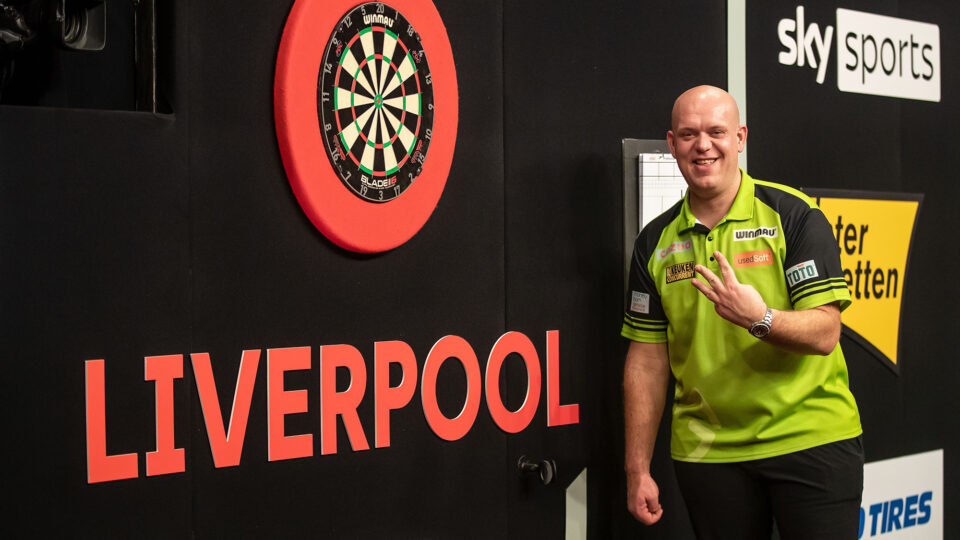 Van Gerwen celebrated a record-breaking third consecutive nightly win in the  Premier League