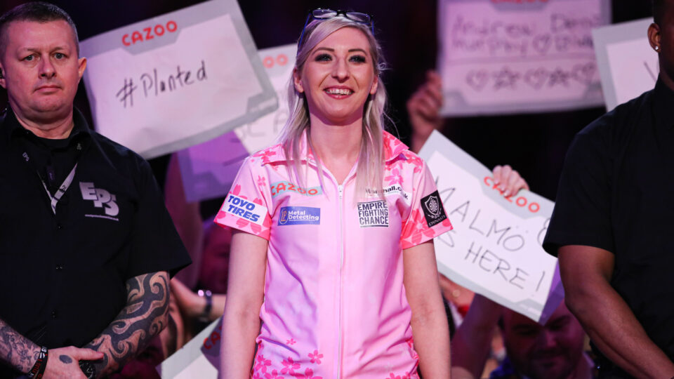 Fallon Sherrock makes history as first female player to hit a nine-darter on TV