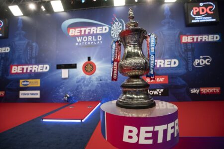 A photo of the Phil Taylor Trophy, presented to the winner of the Betfred World Matchplay.