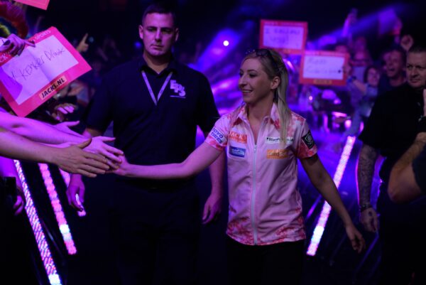 Fallon Sherrock makes history as first female player to hit a nine-darter on TV