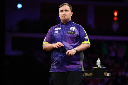 Luke Littler on stage at the 2024 Premier League Darts