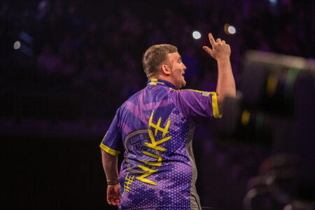 Luke Littler on stage at the 2024 Premier League Darts