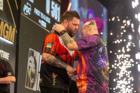 Peter Wright and Michael Smith square once again in the 2024 BetMGM Premier League Darts.