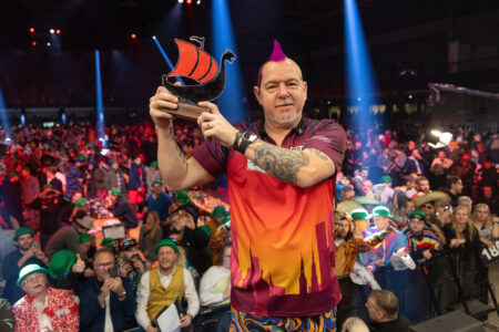 Peter Wright lifts the Nordic Darts Masters