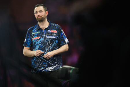 Luke Humphries on stage at the Paddy Power World Darts Championship.