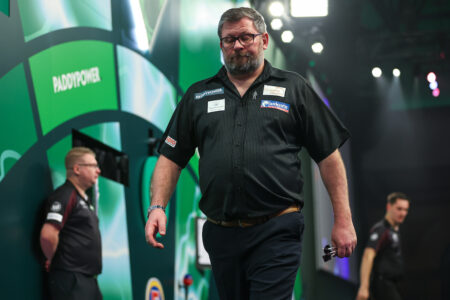 James Wade leaves the stage at the 2025 Paddy Power World Darts Championship.