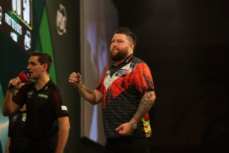 Michael Smith on stage at the Paddy Power World Darts Championship.