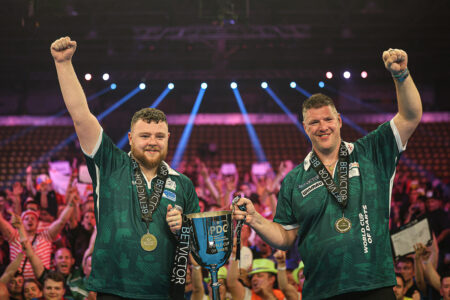 Northern Ireland celebrate winning the 2025 World Cup of Darts title after defeating Wales in the final.