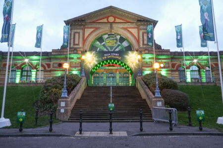 A photo of outside Alexandra Palace, at the Paddy Power World Darts Championship.