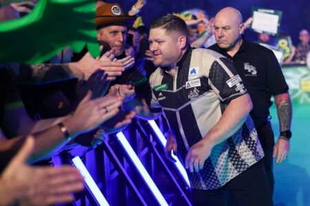 James Hurrell on stage at the Paddy Power World Darts Championship.