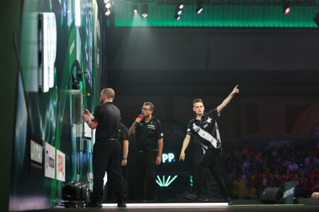 Ricardo Pietreczko on stage at the Paddy Power World Darts Championship.