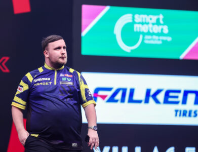 Luke Littler on stage at the 2026 Winmau World Masters.