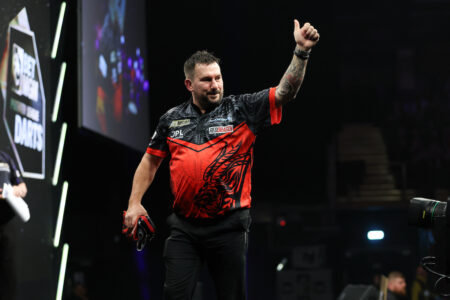 Jonny Clayton on stage during the 2026 Premier League Darts.