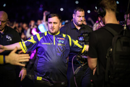 Luke Littler on the walk on area during the 2026 Premier League Darts.