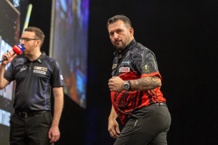 Jonny Clayton on stage during the 2026 Premier League Darts.