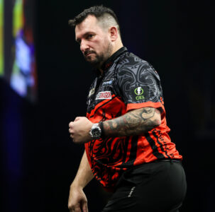 Jonny Clayton on stage during the 2026 Premier League Darts.