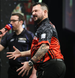 Jonny Clayton on stage during the 2026 Premier League Darts.