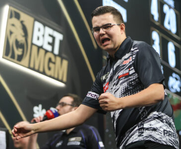 Gian van Veen on stage during the 2026 Premier League Darts.