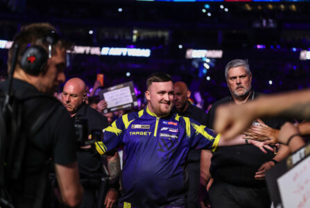 Luke Littler on the walk on during the 2026 Premier League Darts.