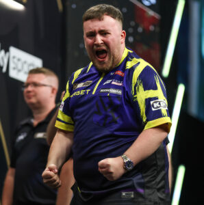 Luke Littler on stage during the 2026 Premier League Darts.