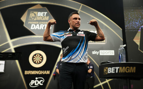 Gerwyn Price on stage during the 2026 Premier League Darts.