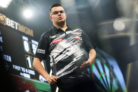Gian van Veen on stage during the 2026 Premier League Darts