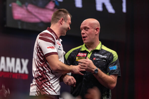 Michael Van Gerwen struggles on a drama-filled day two at the International Darts Open Michael Van Gerwen struggles on a drama-filled day two at the International Darts Open
